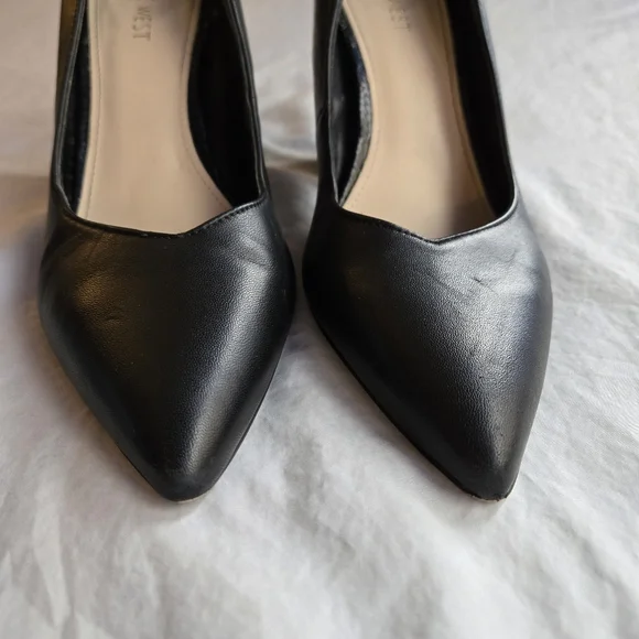 Nine West Aileen Block Heel sz 7.5 Black Snakeskin - Picture 2 of 10